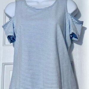 💲SALE💲 NWT Michael Kors Open Shoulder Blue/White Top